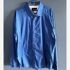 ENVY COUTURE BUTTON FRONT 5XL BLUE SLIM FIT DRESS SHIRT